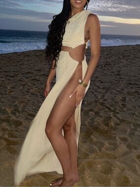 Meshki Cream Cutout Maxi Dress with High Thigh Slit